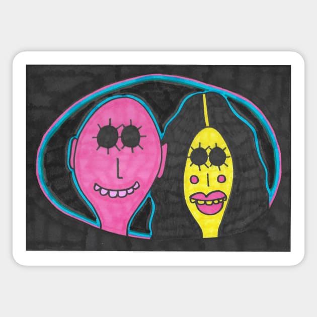 Pink and Yellow Couple Sticker by JaySnellingArt